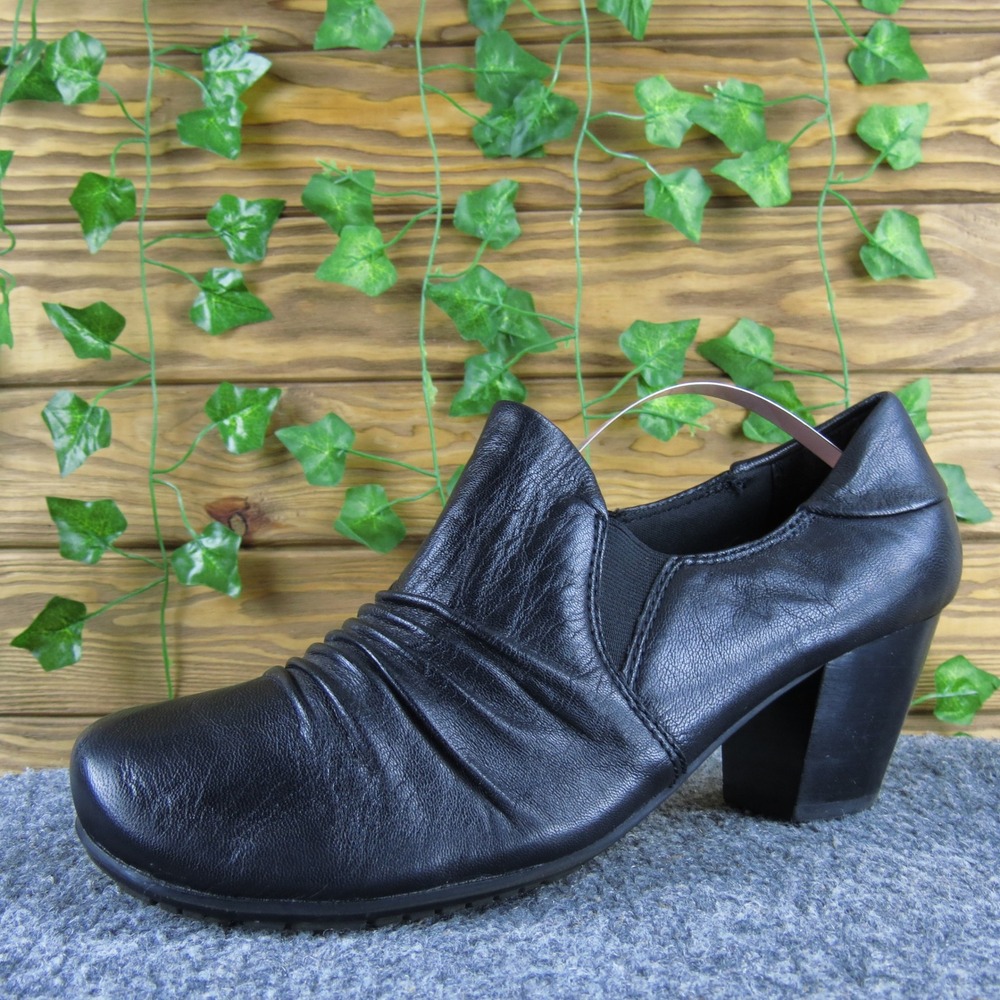 Bare Traps Harlie Women's 10 Black Leather Bootie Slip-On‎ Comfort Heeled Shoes
